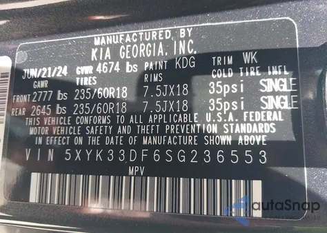 2025 Kia Sportage Ex z USA, uszkodzony, nr VIN 5XYK33DF6SG236553